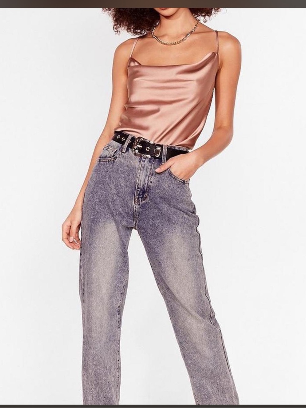 Nasty Gal Pale Pink Satin Cowl Neck Camisole